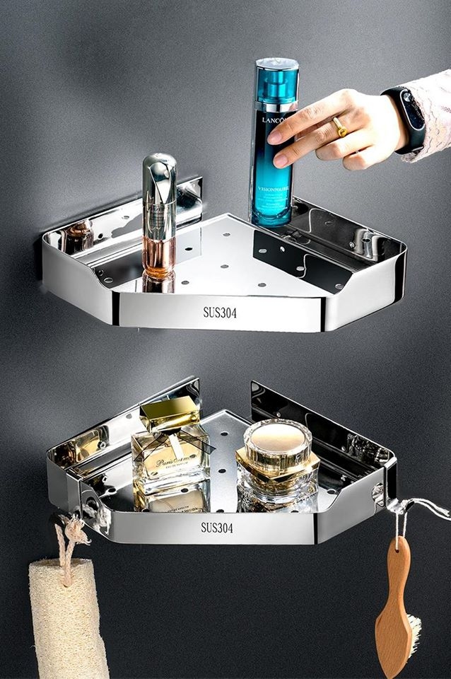 KỆ GÓC INOX 304 CAO CẤP DÁN TƯỜNG E13